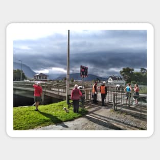 Waiting for the swing bridge to close - Banavie, Scotland Sticker